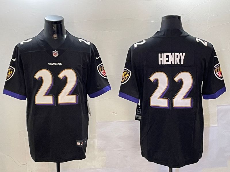 Men Baltimore Ravens 22 Henry Black Second generation 2024 Nike Limited NFL Jersey style 1